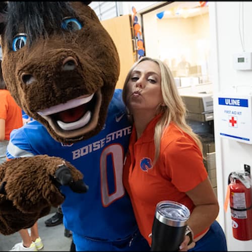 Lisa and BSU mascot Buster Bronco